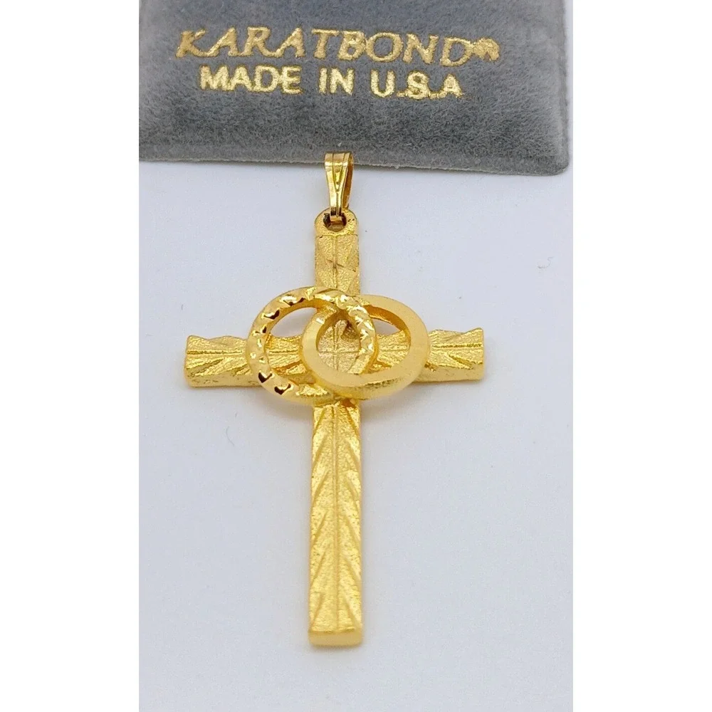 Karatbond Vintage Y2K Gold Textured Cross Pendant Interlocking Wedding Rings USA